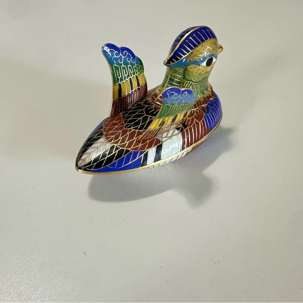 Cloisonné' Enamel Brass Duck Figure Trinket Box Vintage Excellent - Picture 2 of 6